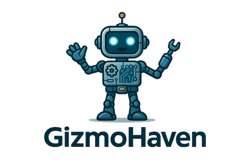 I want a logo that says GizmoHaven with a Gadget Man
